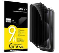 NEW'C 3 Pack Privacy for iPhone 15 Pro Screen Protector (6.1 inches), Anti-Spy Tempered Glass Film,Case Friendly Ultra Resistant,Balanced 28-Degree Privacy Angle - Easy installation tool included