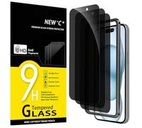 NEW'C 3 Pack Privacy for iPhone 16 Plus,15 Plus Screen Protector (6.7 inches), Anti-Spy Tempered Glass Film,Enhanced 28-Degree Privacy Angle with easy installation tool included