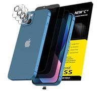 NEW'C 3x Privacy for iPhone 13 Screen Protector (6.1 inches)+ 3x Camera Lens Protector, Sensor Protection, Case Friendly Tempered Glass Film + Dust Plug- Enhanced Privacy Angle of 28 Degrees