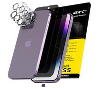 NEW'C 3x Privacy for iPhone 14 Pro Screen Protector (6.1 inches)+ 3x Camera Lens Protector, Sensor Protection,Case Friendly Tempered Glass Film + Dust Plug - Enhanced Privacy Angle of 28 Degrees