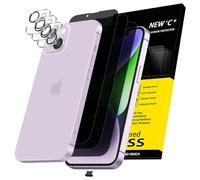 NEW'C 3x Privacy for iPhone 14 Screen Protector (6.1 inches)+ 3x Camera Lens Protector, Sensor Protection, Case Friendly Tempered Glass Film + Dust Plug - Enhanced Privacy Angle of 28 Degrees