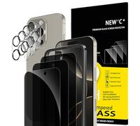 NEW'C 3x Privacy for iPhone 16 Pro Max Screen Protector (6.9 inches)+ 3x Camera Lens Protector, Sensor Protection, Case Friendly Tempered Glass Film + Dust Plug - Easy installation tool included