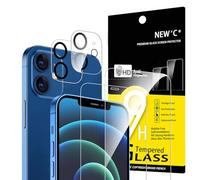 NEW'C 4 Pack, 2 Pack for iPhone 12 Screen Protector (6.1 inch) + 2 Pack Camera Lens Protector, Sensor Protection,Case Friendly Tempered Glass Film