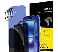 NEW'C Set of 4, 2 x Anti-Spy Tempered Glass for iPhone 16 (6.1 Inch) and 2 x Rear Camera Protectors - Easy Installation Tool Kit - Improved Privacy Angle 28 Degree