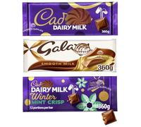 NewCad Dairy Milk, Winter Mint Crisp & Galaxyy Chocolate XL Block 360g, Pack of 3, Perfect for Sharing and Gifting For Christmas & New Year