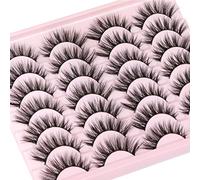 Newcally Wispy Fluffy Fake Eyelashes Natural Look 3D Volume Eye Lashes Pack Cat Eye Strip Reusable False Lashes 14 Pairs