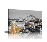 Newcastle Balck and White Wall Art River Tyne Posters Prints on Canvas The Newcastle Bridge at the Evening Home Decor 1 Piece Wall Decoration for Living Room Framed Ready to Hang (16''Wx 24''H)