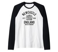Newcastle England United Kingdom Est. 1080 Black Print Raglan Baseball Tee