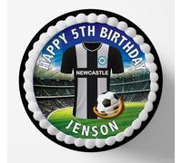 Newcastle Football Team Colours Personalised Edible Cake Topper Printed on Icing Sheets, Round, Square, Costco, Cupcake Toppers - Happy Birthday (1. Round)