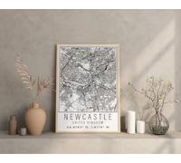 Newcastle Map Art Print Newcastle Travel Print Framed Newcastle Map Art Print A4 Poster on Canvas - Wall Art Home Decor Movie Poster Canvas Film Cinema Retro Vintage Cult Classic Nostargic Saga Moder