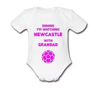 NEWCASTLE PINK Shhhh! I'm watching with Daddy Mummy Grandad Unique Football Babygrow Cute Funny Baby Vest Grow Girls Girl Gift Clothes Top Kit Bodysuit