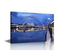 Newcastle Upon Tyne, England Wall Art Gateshead Millennium Bridge Poster Print on Canvas 1 Piece Tyne River Wall Decorations for Living Room, Office, Bathroom and Ready to Hang (24''Wx 36''H)