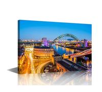 Newcastle Wall Art River Tyne Posters Prints on Canvas The Newcastle Bridge at the Evening Home Decor 1 Piece Wall Decoration for Living Room Framed Ready to Hang (16''Wx 24''H)