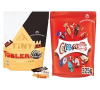 NewCelebrations Milk Chocolates Pouch 325g & NewToblerone Tiny Assorted Pouch 280g, Pack of 2, Milk, White, Dark Chocolate Bars Perfect for Sharing Christmas and New Year