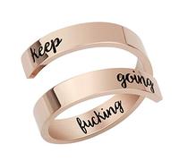 NewChiChi Inspirational Rings, Stainless Steel Engraving Keep Going Ring,Adjustable Open Rings Bands,Cool Stacking Rings Jewelry for Men Women