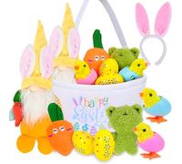 Newchin 9Pcs-My First Easter Basket, Easter Plush Playset Stuffer Toys Gifts for Kids Toddlers Babies, Includes Bunny/Chicks/Egg/Headband