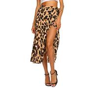 Newchoice Women's Boho Leopard Skirt High Low Split Summer Beach Midi Wrap Skirts, 0-leopard Yellow, Small