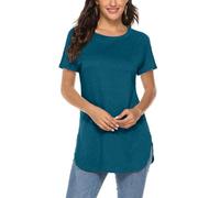 Newchoice Women's Casual Batwing Long Sleeve T Shirt Round Neck Basic Loose Tunic Tops, Y-peacock Blue, Medium