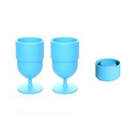 Newchsi 2 Pack Portable Collapsible Silicone Wine Glasses Travel Wine Glasses for Picnic Indoor Outdoor Set, Blue