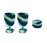 Newchsi 2 Pack Portable Collapsible Silicone Wine Glasses Travel Wine Glasses for Picnic Indoor Outdoor Set, GREEN/JB