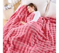 NEWCOSPLAY King Blanket for Couch Coral Pink Super Soft Flannel Fleece 3D Bubble Lightweight Bed Blanket All Season Use (Coral Pink, King(90"x110"))