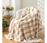 NEWCOSPLAY Knitted Brown White Checkered Blanket Super Soft Plush Throw for Couch Fuzzy Fluffy Microfiber Lightweight Blanket for Bed Sofa All Season Use (Brown White, Throw(50"x60"))