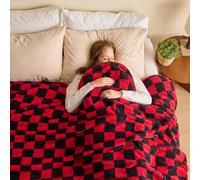 NEWCOSPLAY Knitted Red Black Checkered Blanket Super Soft Plush Throw for Couch Fuzzy Fluffy Microfiber Lightweight Blanket for Bed Sofa All Season Use (Red Black, Twin(60"x80"))