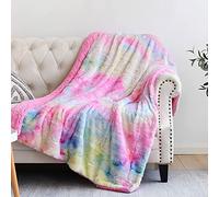 NEWCOSPLAY Super Soft Faux Fur Throw Blanket for Couch Light Rainbow Sherpa Fuzzy Plush Warm Blanket for Sofa Bed (Light Rainbow, Throw(50"x60"))
