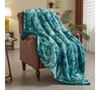 NEWCOSPLAY Super Soft Faux Fur Throw Blanket for Couch Tie-dye Light Teal Sherpa Fuzzy Plush Warm Blanket for Sofa Bed (Tie-dye Light Teal, Throw(50"x60"))