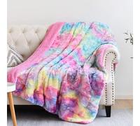 NEWCOSPLAY Super Soft Faux Fur Throw Blanket Premium Sherpa Backing Warm and Cozy Throw Decorative for Bedroom Sofa Floor (Dark Rainbow, Throw(40"x50"))