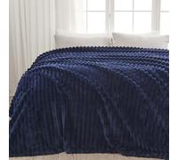 NEWCOSPLAY Super Soft King Blanket Dark Navy Premium Silky Flannel Fleece 3D Ribbed Jacquard Lightweight Bed Blanket All Season Use, 230x270 cm