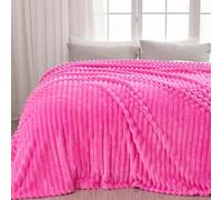 NEWCOSPLAY Super Soft King Blanket Hot Pink Premium Silky Flannel Fleece 3D Ribbed Jacquard Lightweight Bed Blanket All Season Use (Hot Pink Ribbed, King(90"x110"))