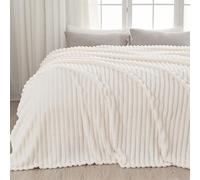 NEWCOSPLAY Super Soft King Blanket Ivory Premium Silky Flannel Fleece 3D Ribbed Jacquard Lightweight Bed Blanket All Season Use, 230x270 cm