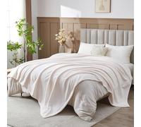 NEWCOSPLAY Super Soft King Blanket Ivory Premium Silky Flannel Fleece Leaves Pattern Lightweight Bed Blanket All Season Use, 230x270 cm