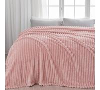 NEWCOSPLAY Super Soft King Blanket Pink Premium Silky Flannel Fleece 3D Ribbed Jacquard Lightweight Bed Blanket All Season Use, 230x270 cm
