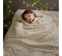 NEWCOSPLAY Super Soft Queen Blanket Ivory Premium Silky Flannel Fleece 3D Clouds Stylish Jacquard Lightweight Bed Blanket All Season Use 350GSM, 220x240 cm