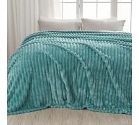 NEWCOSPLAY Super Soft Queen Blanket Light Teal Premium Silky Flannel Fleece 3D Ribbed Jacquard Lightweight Bed Blanket All Season Use, 220x240 cm