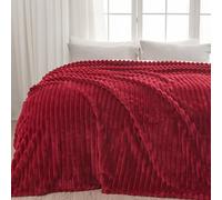 NEWCOSPLAY Super Soft Queen Blanket Red Premium Silky Flannel Fleece 3D Ribbed Jacquard Lightweight Bed Blanket All Season Use (Red Ribbed, Queen(90"x90"))