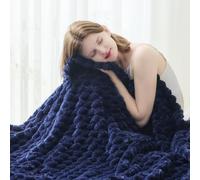 NEWCOSPLAY Super Soft Throw Blanket Dark Navy Premium Silky Flannel Fleece 3D Clouds Stylish Jacquard Lightweight Bed Blanket All Season Use 350GSM, 130x150 cm