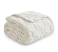 NEWCOSPLAY Super Soft Throw Blanket Ivory Premium Silky Flannel Fleece 3D Checkered Lightweight Bed Blanket All Season Use (Ivory Checkered, Throw(50"x70"))