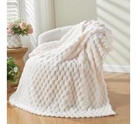 NEWCOSPLAY Super Soft Throw Blanket Ivory Premium Silky Flannel Fleece 3D Clouds Stylish Jacquard Lightweight Bed Blanket All Season Use 350GSM, 130x150 cm