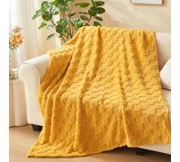 NEWCOSPLAY Super Soft Throw Blanket Mustard Yellow Premium Silky Flannel Fleece 3D Checkered Lightweight Bed Blanket All Season Use (Mustard Yellow Checkered, Throw(50"x70"))