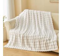 NEWCOSPLAY Throw Blanket for Couch Ivory Super Soft Flannel Fleece 3D Bubble Lightweight Bed Blanket All Season Use (Ivory, Throw(50"x60"))
