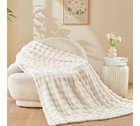 NEWCOSPLAY Throw Blanket for Couch Ivory Super Soft Flannel Fleece 3D Bubble Lightweight Bed Blanket All Season Use (Ivory, Throw(50"x60"))