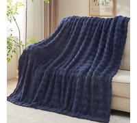NEWCOSPLAY Twin Blanket For Couch Dark Navy Super Soft Flannel Fleece 3D Bubble Lightweight Bed Blanket All Season Use, 150x200 cm
