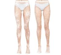 Newcotte 2 Pcs Snowflake Fishnet Stockings for Women Stretch Christmas Accessories Christmas Gifts High Waist Tights Fishnet Stockings Thigh High Pantyhose