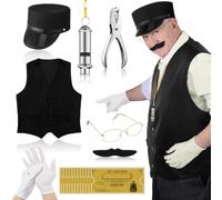 Newcotte 31 Pcs Train Conductor Costume Adult Conductor Hat Vest Polar Train Christmas Party Costume for Men Women, Black, Medium