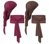 Newcotte 4 Pcs Carnival Pirate Costume Men Women Pirate Hat Sash Belt Head Scarf Bandana Carnival Cosplay Accessories, Wine Red, Coffee, One size