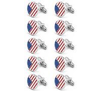 Newcotte 5 Pairs Cufflinks for Men Round Silver Cufflinks Mens Classic Stainless Steel Cuff Links Set for Wedding Gifts, Patriotic, Stainless Steel, no gemstone