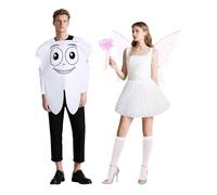 Newcotte 5 Pcs Halloween Tooth Fairy Costume Accessories Set Include Teeth Shaped Outfit Wings Skirt Wand and Calf Socks for Adult Halloween Cosplay Party